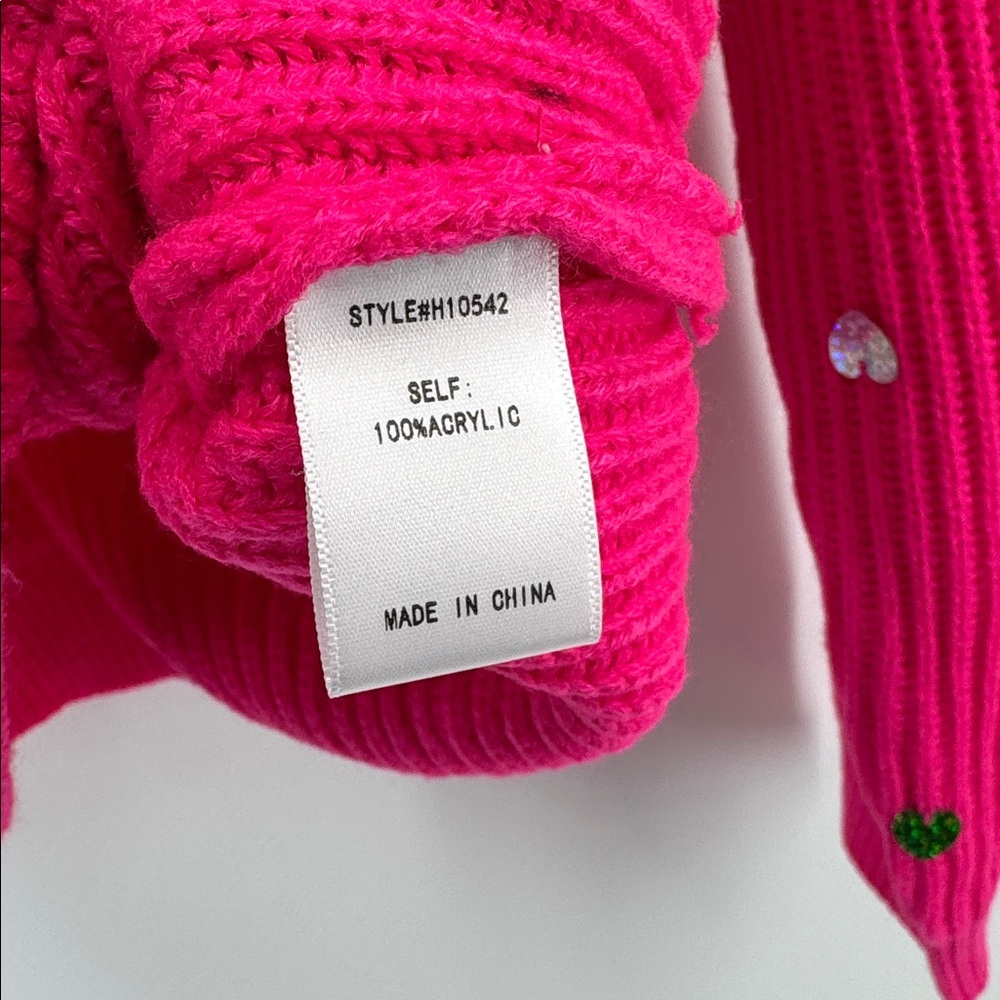JODIFL Waffle Knit Vibrant Pink Sweater with Sequins Hearts Women's Size L NWT - Picture 5 of 9